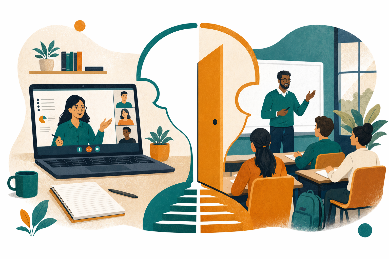Illustration for Online vs Classroom English Classes